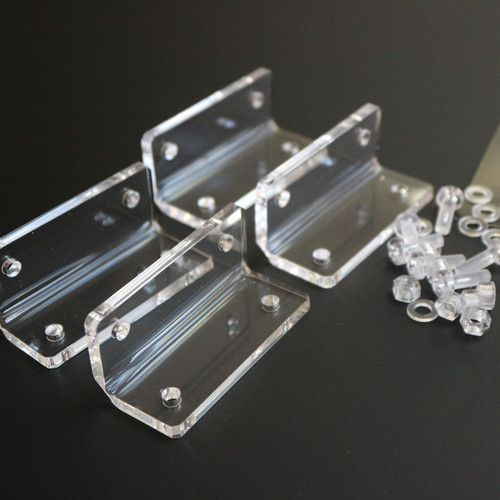 4x v2, 5mm thickness, Angled L Brackets, Polished Clear Acrylic + 20x M5 Bolts - (Right Angle Bracket)