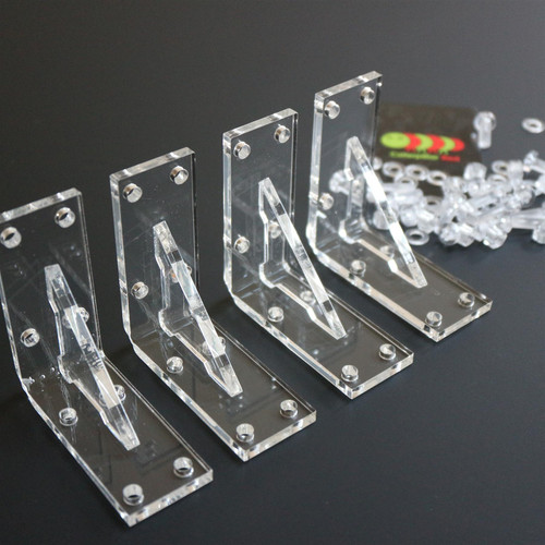 4x v4, 5mm thickness, Reinforced Strong Angled L Brackets, Polished Clear Acrylic + 20x M5 Bolts - (Right Angle Bracket) 4x v4, 5mm thickness, Reinforced Strong Angled L Brackets, Polished Clear Acrylic + 20x M5 Bolts - (Right Angle Bracket)