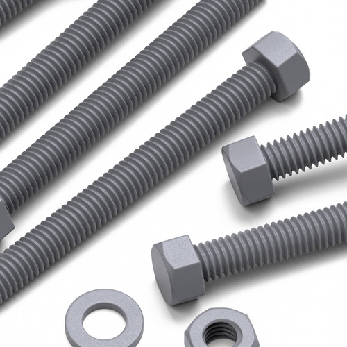 50x Grey PVC Hex Head Plastic Screws & Bolts M6 x 60mm, Nuts & Washers