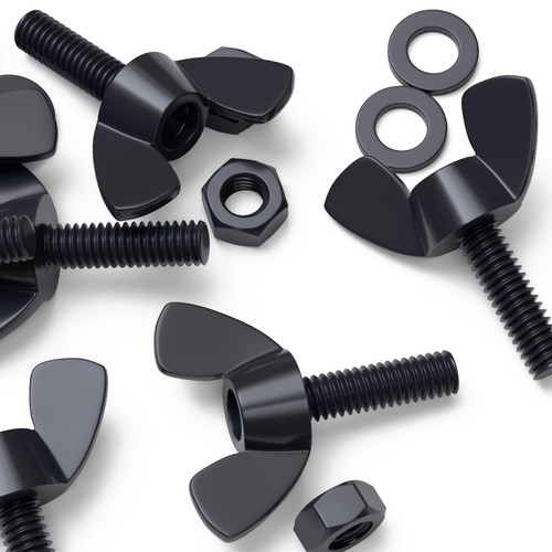 50x Black Nylon Plastic Butterfly Wing Screws M6 x 20mm, Nuts & Washers