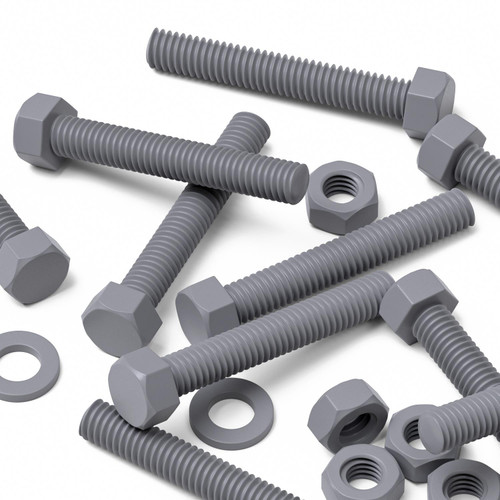 50x Grey PVC Hex Head Plastic Screws & Bolts M6 x 40mm, Nuts & Washers