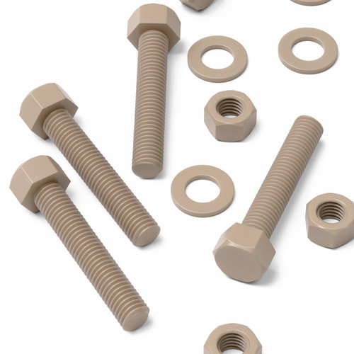 5x Natural PEEK Hex Head Plastic Screws & Bolts M12 x 65mm, Nuts & Washers