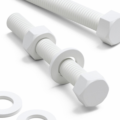10x White PP Hex Head Plastic Screws & Bolts M10 x 75mm, Nuts & Washers