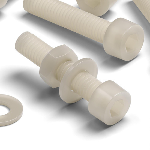 50x Natural Nylon Socket Head Screws & Bolts M4 x 20mm, Nuts & Washers