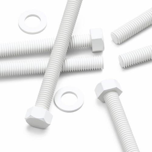 10x White PP Hex Head Plastic Screws & Bolts M10 x 100mm, Nuts & Washers