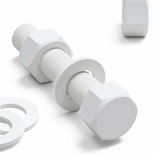 5x White PP Hex Head Plastic Screws & Bolts M20 x 100mm, Nuts & Washers