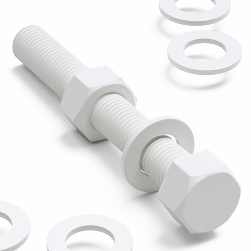 5x White PP Hex Head Plastic Screws & Bolts M20 x 150mm, Nuts & Washers