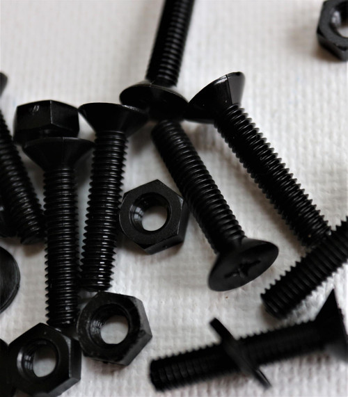 50x Black Nylon, Countersunk Cross Head, M4 x 20mm, Plastic Bolts, Nuts & Washers - Screws