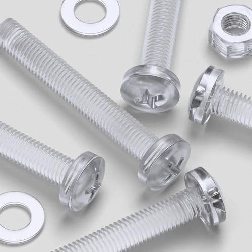 20x Clear Acrylic, Pan Head, M8 x 60mm, Plastic Bolts, Nuts & Washers - Screws