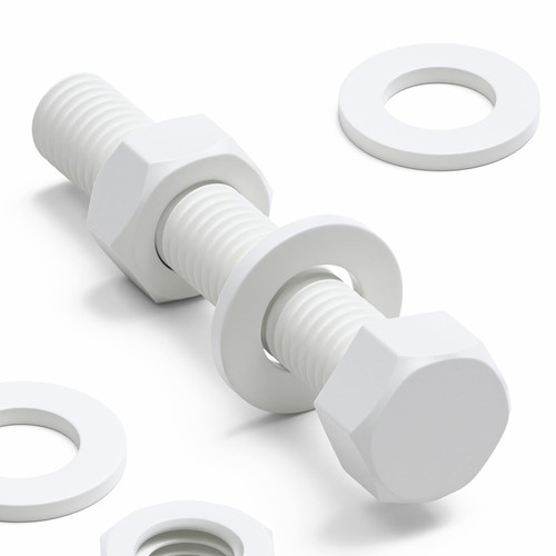 10x White PP Hex Head Plastic Screws & Bolts M10 x 60 mm, Nuts & Washers