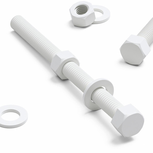 5x White PP Hex Head Plastic Bolts, Nuts & Washers, M12 x 150 mm