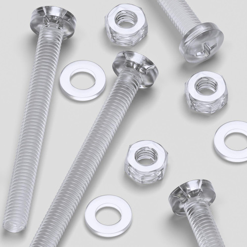 60x Clear Acrylic / PC Pan Cross Head Bolts, Nuts & Washers, M6 x 60 mm