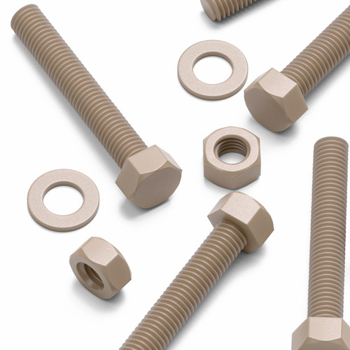 5x Natural PEEK Hex Head Plastic Screws & Bolts M10 x 65mm, Nuts & Washers