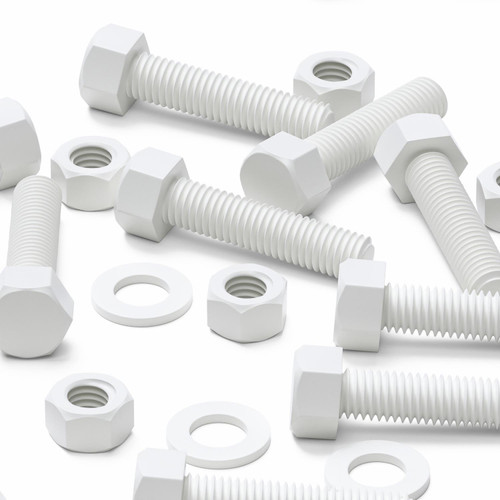 10x White PP Hex Head Plastic Screws & Bolts M12 x 50mm, Nuts & Washers