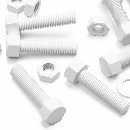 5x White PP Hex Head Plastic Screws & Bolts M16 x 65mm, Nuts & Washers