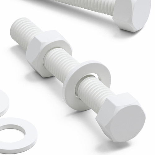 10x White PP Hex Head Plastic Screws & Bolts M10 x 70mm, Nuts & Washers