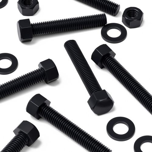 10x Black PP Hex Head Plastic Screws & Bolts M12 x 70mm, Nuts & Washers