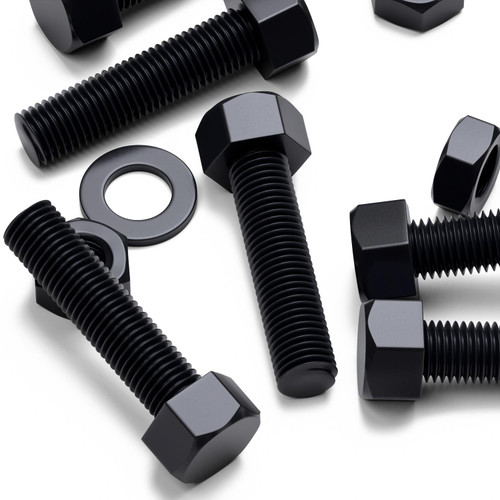 5x Black PP Hex Head Plastic Screws & Bolts M16 x 65 mm, Nuts & Washers
