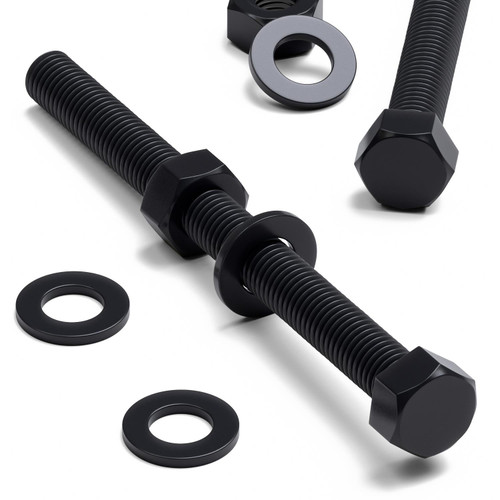 10x Black PP Hex Head Plastic Screws & Bolts M8 x 100mm, Nuts & Washers