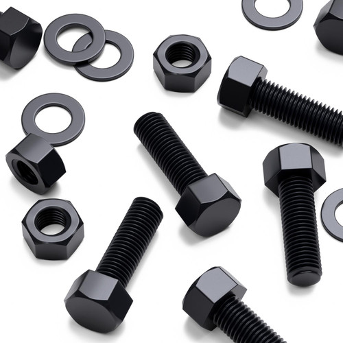 5x Black PP Hex Head Plastic Screws & Bolts M20 x 60mm, Nuts & Washers