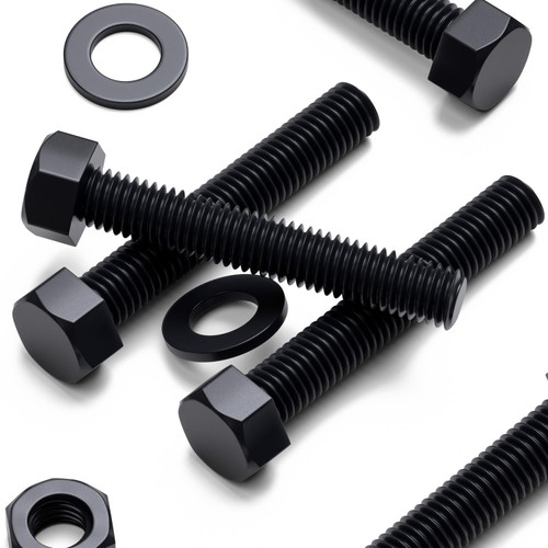 10x Black PP Hex Head Plastic Screws & Bolts M10 x 60mm, Nuts & Washers