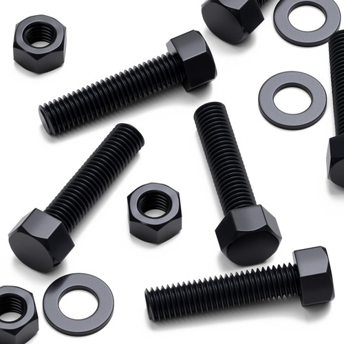 10x Black Nylon Hex Head Plastic Screws & Bolts M12 x 50 mm, Nuts & Washers