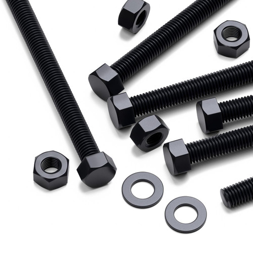10x Black Nylon Hex Head Plastic Screws & Bolts M8 x 100mm, Nuts & Washers
