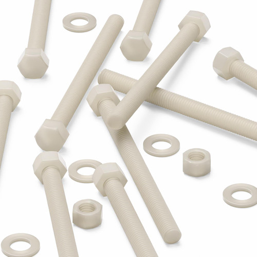 5x Natural Nylon Hex Head Screws & Bolts M12 x 150mm, Nuts & Washers