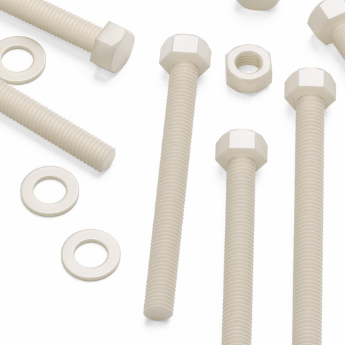 10x Natural, Hex Head, Nylon, M10 x 100 mm, Plastic Bolts,Nuts & Washers, -Screws