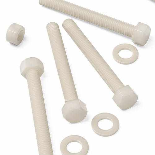 5x Natural Nylon Hex Head Screws & Bolts M12 x 100 mm, Nuts & Washers
