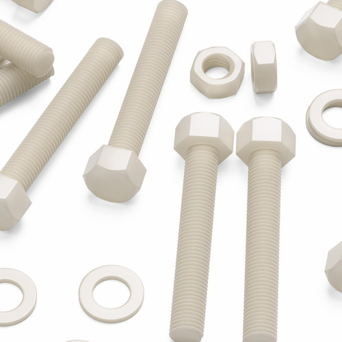 5x Natural Nylon Hex Head Screws & Bolts M16 x 100mm, Nuts & Washers