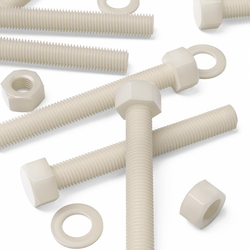 5x Natural, Hex Head, Nylon, M20 x 150mm, Plastic Bolts,Nuts & Washers, -Screws
