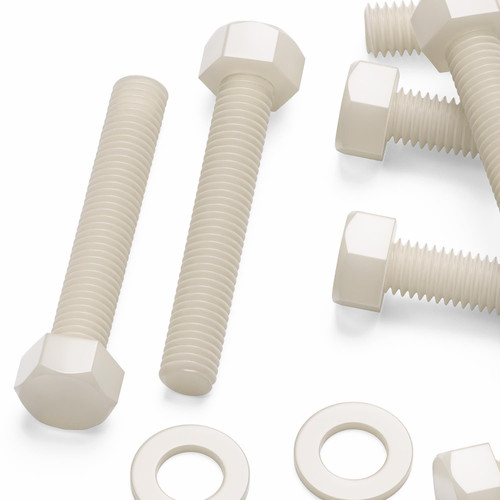 10x Natural Nylon Hex Head Screws & Bolts M10 x 60mm, Nuts & Washers