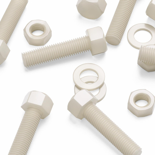 5x Natural Nylon Hex Head Plastic Screws & Bolts M16 x 65mm, Nuts & Washers