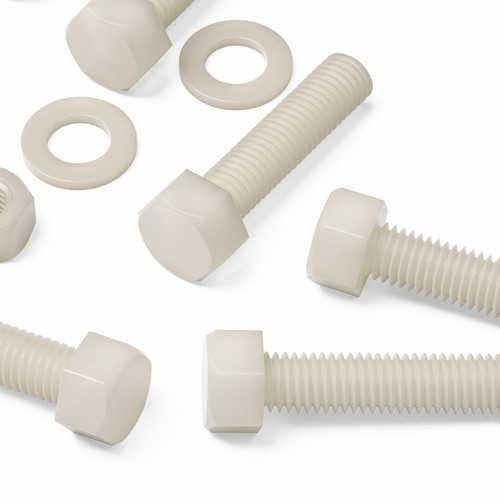 10x Natural Nylon Hex Head Screws & Bolts M12 x 50mm, Nuts & Washers