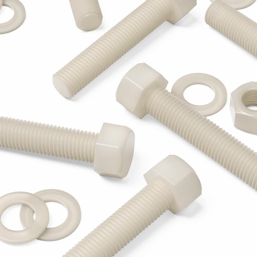 5x Natural Nylon Hex Head Screws & Bolts M20 x 100mm, Nuts & Washers