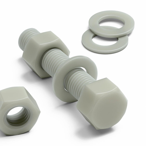 5x Natural Glass Filled Nylon Hex Head Screws M20 x 100mm, Nuts & Washers