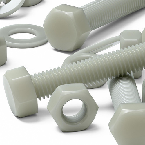 10x Natural Glass Filled Nylon Hex Head Screws M10 x 50mm, Nuts & Washers