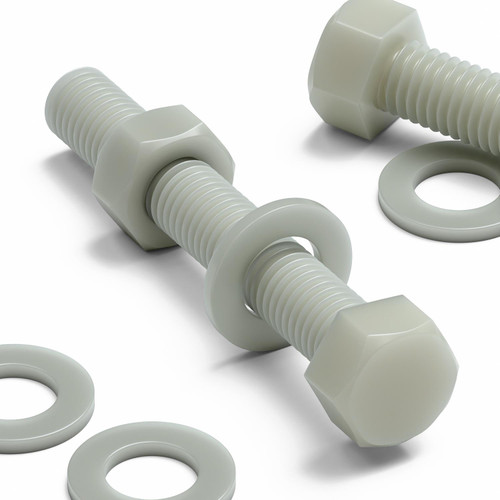 10x Natural Glass Filled Nylon Hex Head Screws M10 x 70 mm, Nuts & Washers