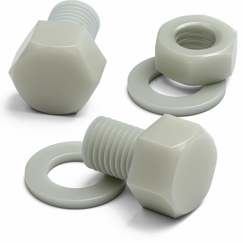 10x Natural Glass Filled Nylon Hex Head Screws M16 x 20mm, Nuts & Washers
