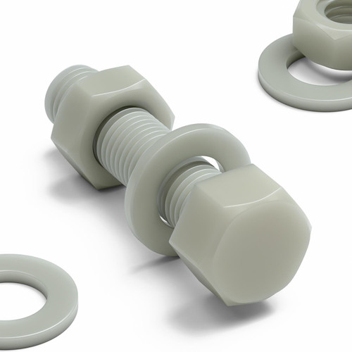 5x Natural Glass Filled Nylon Hex Head Screws M16 x 65 mm, Nuts & Washers