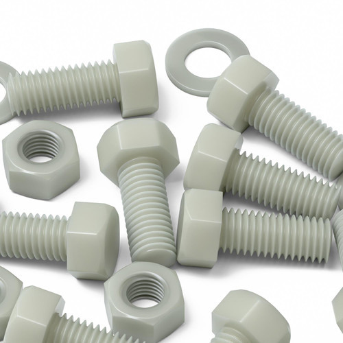 50x Natural Glass Filled Nylon Hex Head Screws M8 x 20mm, Nuts & Washers