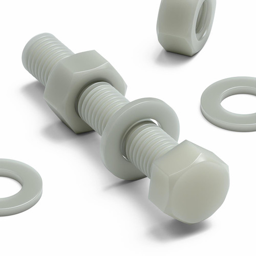 20x Natural Glass Filled Nylon Hex Head Screws M8 x 50 mm, Nuts & Washers