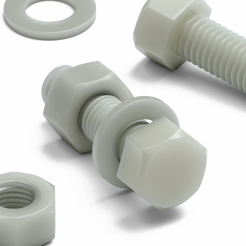 50x Natural Glass Filled Nylon Hex Head Screws M8 x 30mm, Nuts & Washers