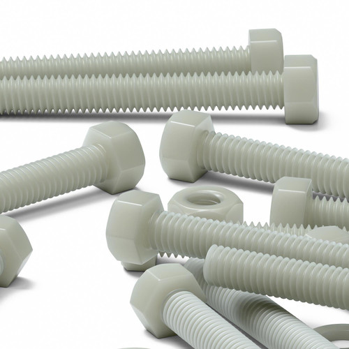 20x Natural Glass Filled Nylon Hex Head Screws M6 x 70 mm, Nuts & Washers