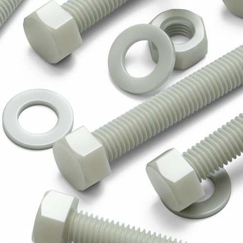 10x Natural Glass Filled Nylon Hex Head Screws M10 x 60mm, Nuts & Washers