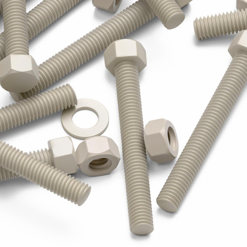 10x Natural PPS Hex Head Plastic Screws & Bolts M5 x 40mm, Nuts & Washers