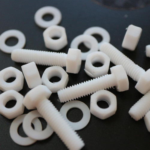 10x Natural PTFE Hex Head Plastic Screws & Bolts M5 x 20mm, Nuts & Washers