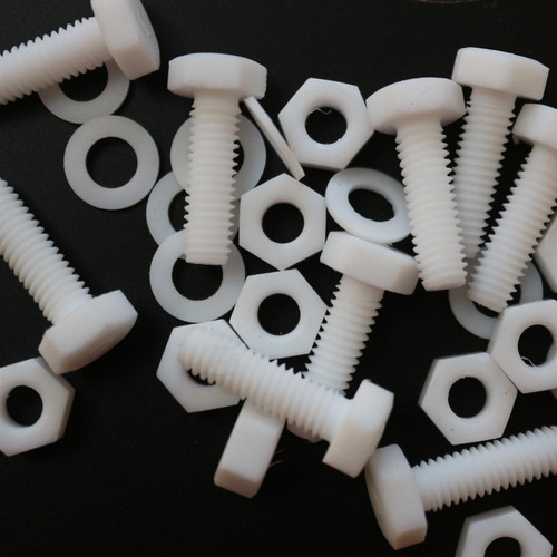 10x PTFE Hex Head, M6 x 20mm, Plastic Nuts and Bolts (Screws), Washers, Fluoropolymer Polytetrafluoroethylene