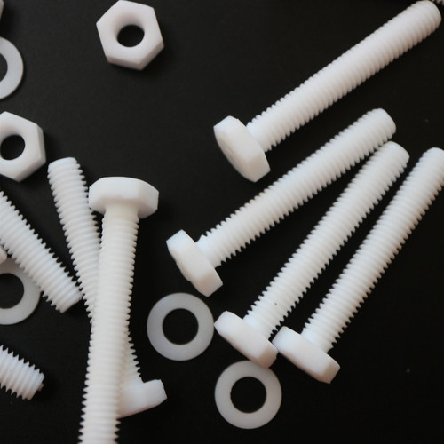 10x Natural PTFE Hex Head Plastic Screws & Bolts M6 x 40mm, Nuts & Washers